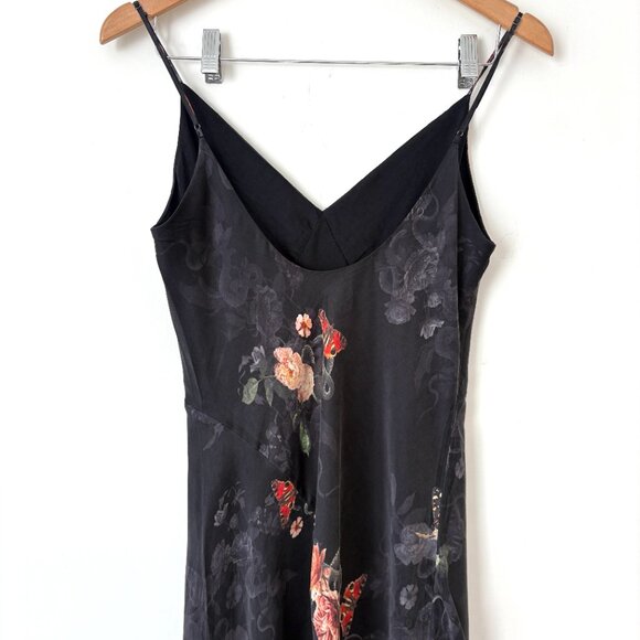 All Saints Melody Nancy Midi Dress Silk Blend Floral Sz 6 Cocktail Edgy Goth - Picture 6 of 13